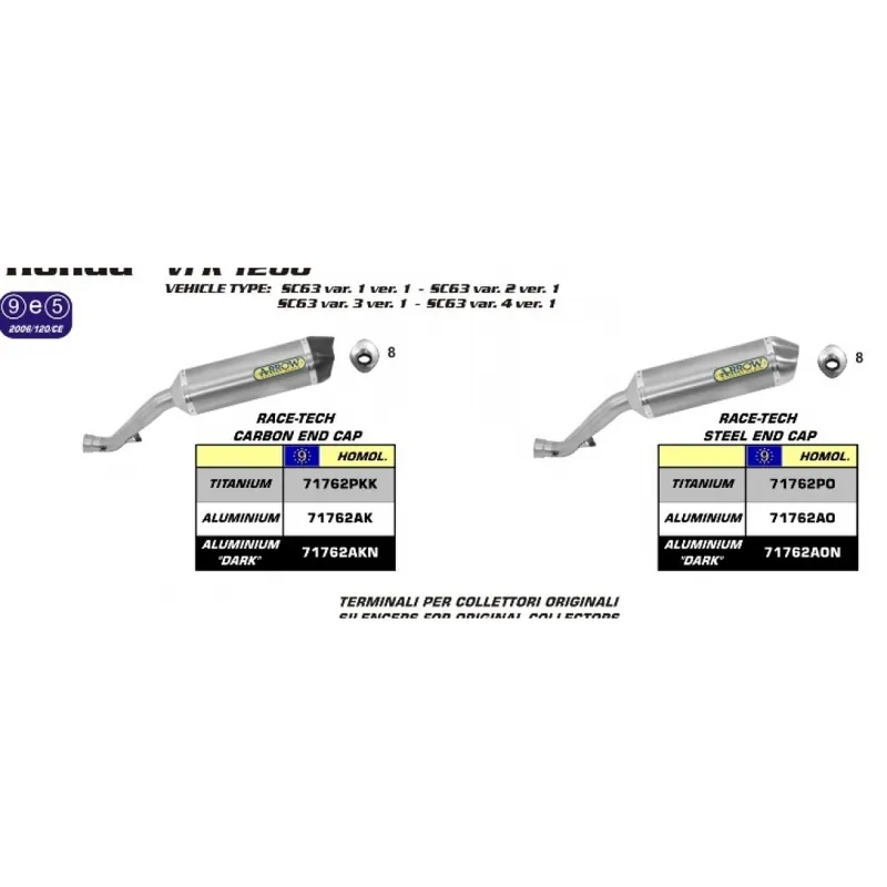 Endschalldämpfer Arrow Race-Tech Aluminium Dark, Carbon-Endkappe mit Zulassung für Honda VFR F 1200 ccm Bj. 2010 - 2014 Nur Für Kurze Zeit