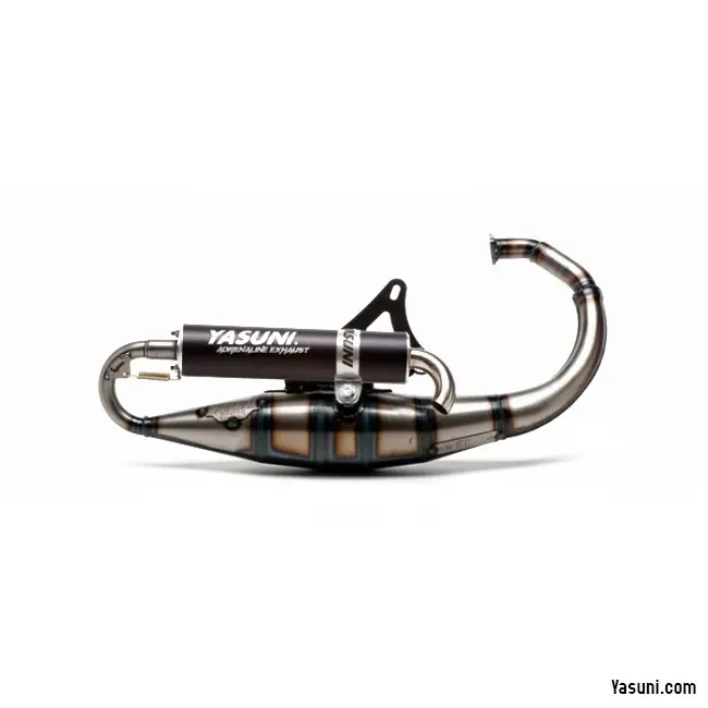 Kracherpreis Auspuffanlage Yasuni Scooter R mit Zulassung, schwarz für Minarelli stehend, Yamaha BWS NG, MBK Booster Aprilia SR AC Rocket Bump Slider Stunt Spy Amico Spirit Itteco