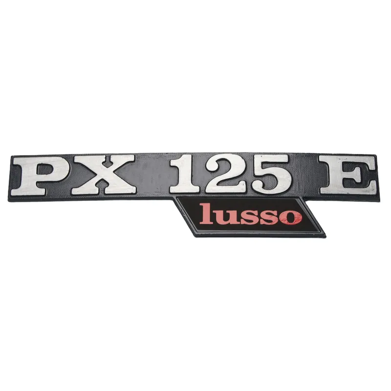 Markenware Emblem / Schriftzug " PX 125 E lusso " Seitenhaube für Vespa PX 125 Lusso - 2 Pins Lochabstand 105mn