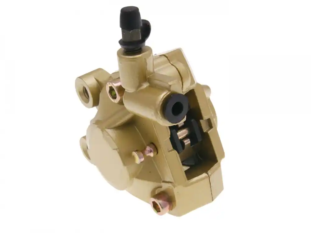 Bremssattel komplett vorne mit Bremsbelägen, gold für AJP-Bremssystem / Yamaha Aerox, Neos / MBK Nitro, Booster / Gilera Runner, Stalker / Piaggio NRG, Typhoon Ausverkauf