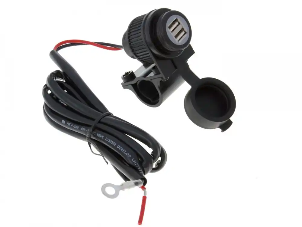 USB Doppelsteckdose mit 1,2m Kabel für Motorrad, Moped Roller, Lenker 22mm Wochenendangebot