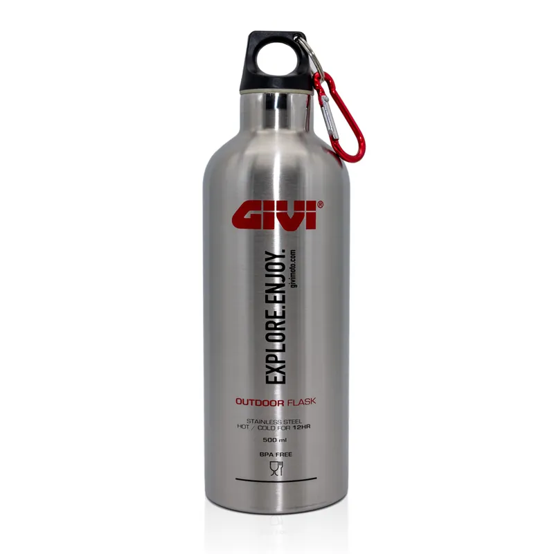 Trinkflasche GiVi thermo aus Edelstahl BPA frei mit Karabinerhaken Aluminium Garantierte Lieferung