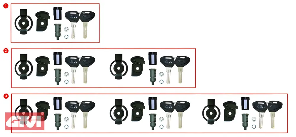 Schloss-Satz GiVi Security Lock 3-fach für TRK 33 / 46 / 52N / E55 / V35 / V46 / V47 / B33NMK Beliebt