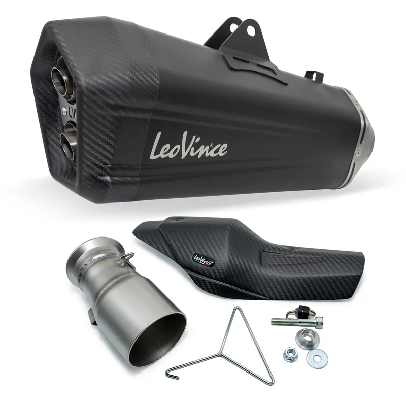 Abverkauf Endschalldämpfer LeoVince LV-12 Black Edition mit Zulassung, Edelstahl schwarz, Carbon Kappe & Hitzeschild für KTM Adventure / R 1090 2017 - 2019 / Adventure / R 1190 2013 - 2016 / Super Adventure 1290 2015 - 2016