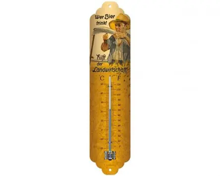 Preisreduziert Thermometer Nostalgic Art -Wer Bier trinkt hilft der Landwirtschaft-, 65x280mm Vintage Temperaturmesser Optik