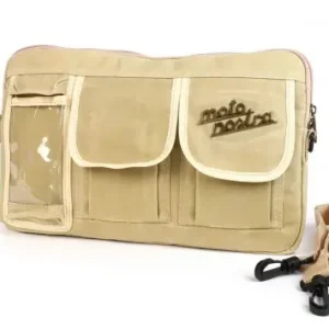 Neuheit Tasche Gepäckfachklappe / Umhängetasche mit Handyhalter MOTO NOSTRA waxed canvas beige kompatibel für Vespa, Lambretta, GTV, GTS, HPE, Supertech, Tour