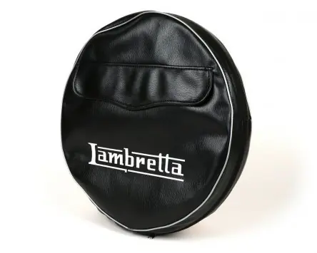 Bestseller Reserveradhülle Lambretta 3.50-10 Zoll, Schwarz, mit Tasche, graue Keder, kompatibel für Lambretta LI, LIS, SX, TV, DL, GP Ersatz Roller Klassik