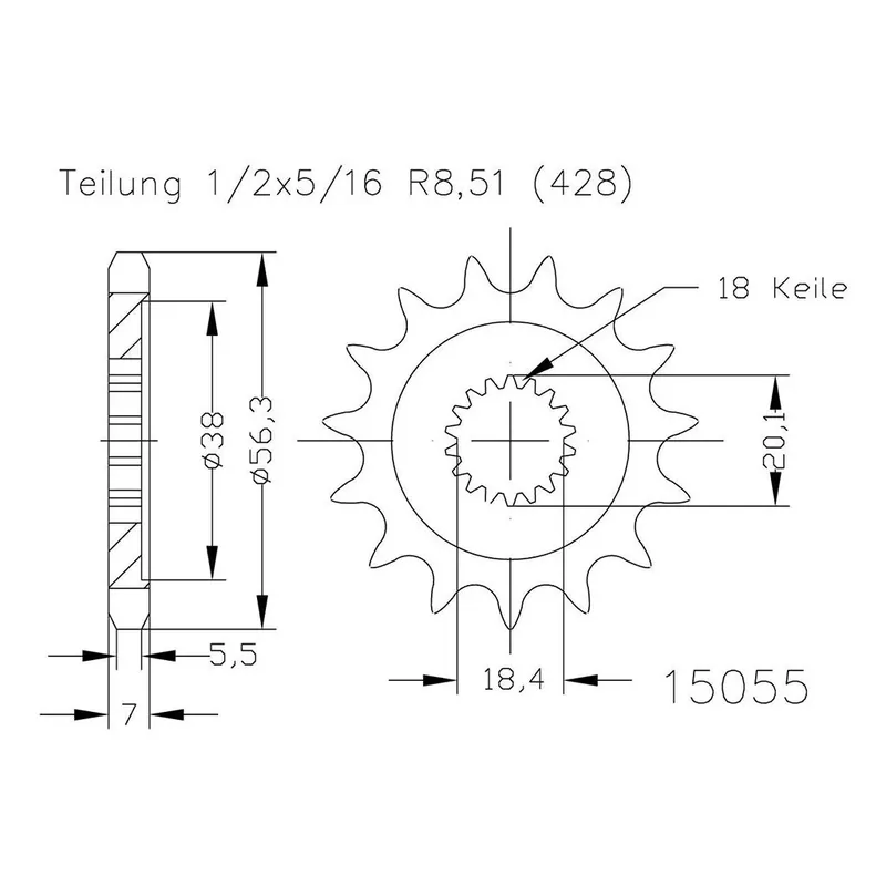 Geprüft Esjot Ritzel 428 13 Zähne