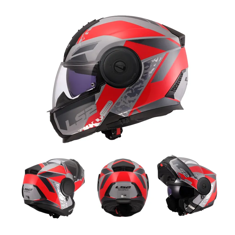 LS2 Klapphelm Scope II Motorrad Helm Oxyd Grau Rot Gloss FF902 Tourenhelm Urban M (57-58cm) Meistverkauft
