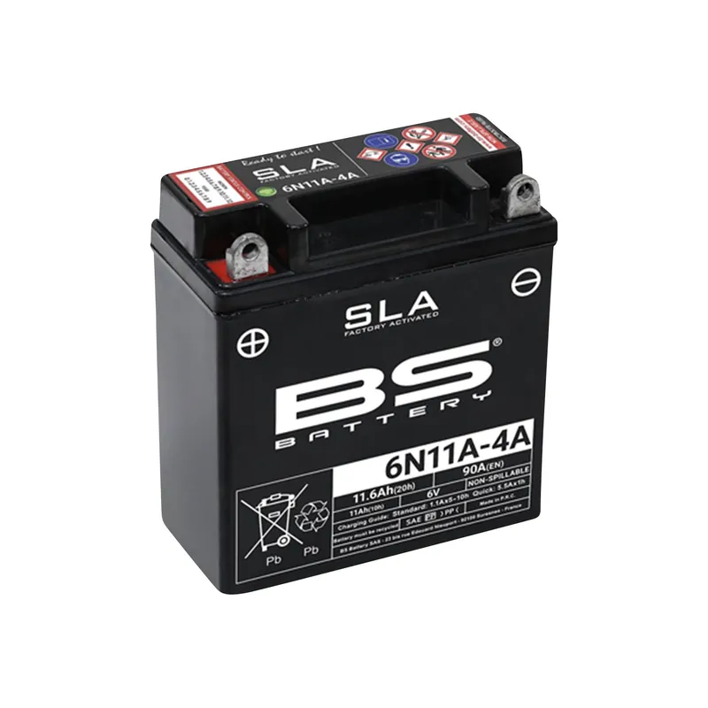 BS Battery Motorradbatterie 6V 6N11A-4A 11AH 90A AGM wartungsfrei werksakt. Markenprodukt