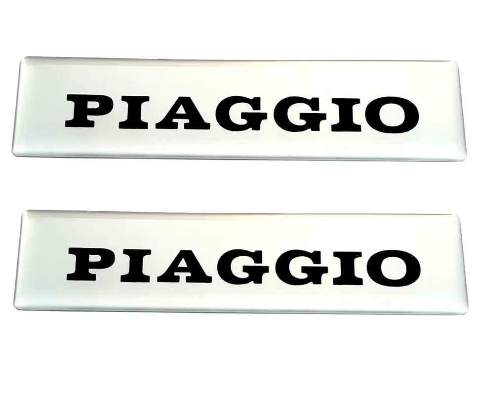 2x Piaggio Schriftzug 3D Tanksticker 115x28mm aluminiumisiert -CIF- Finale Aktion