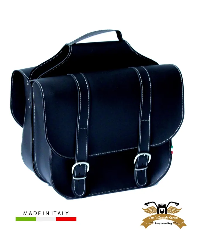 Markenprodukt Satteltasche Doppeltasche schwarz Kunstleder mit Halter Ciao, Bravo, SI
